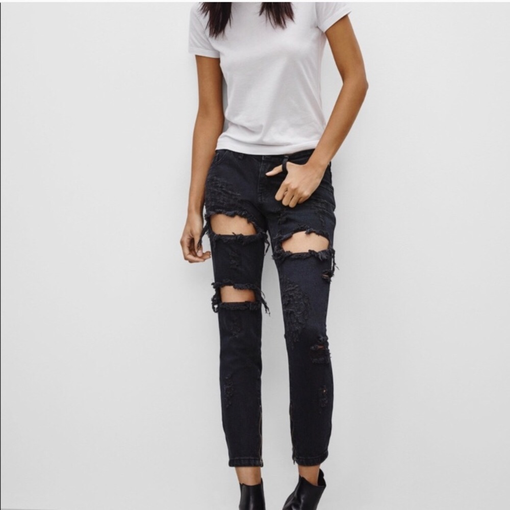 One Teaspoon Trashed Black Free Birds Jeans